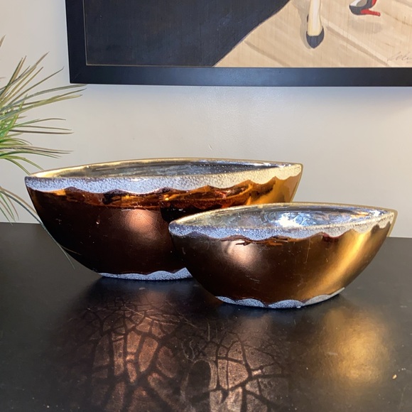 Bronze ceramic vases planters set of 2 - Picture 1 of 13